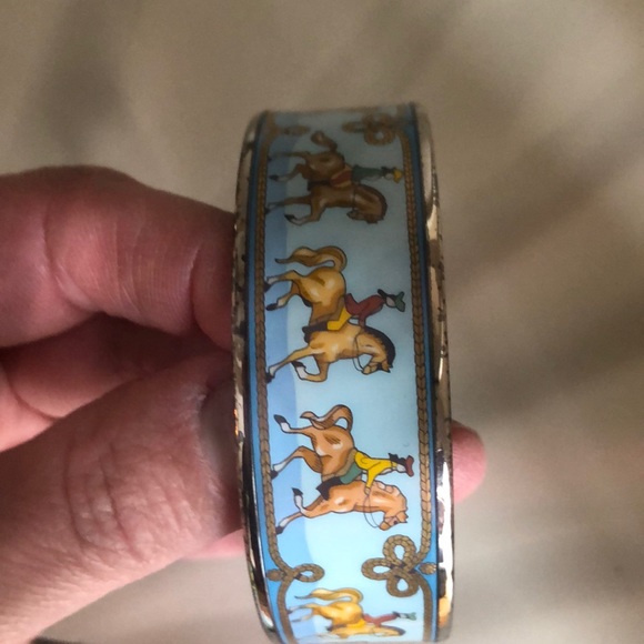 Hermes Jewelry - Hermes enamel sterling silver bangle